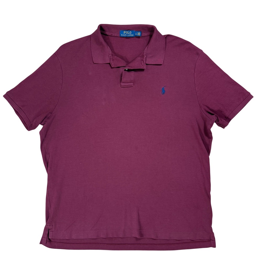 L Polo Ralph Lauren Mens Maroon Blue‎ Pony Short Sleeve Polo Preppy Heritage